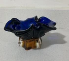 vintage Murano glass blue floral ashtray art decor/centerpiece 7”glass bowl