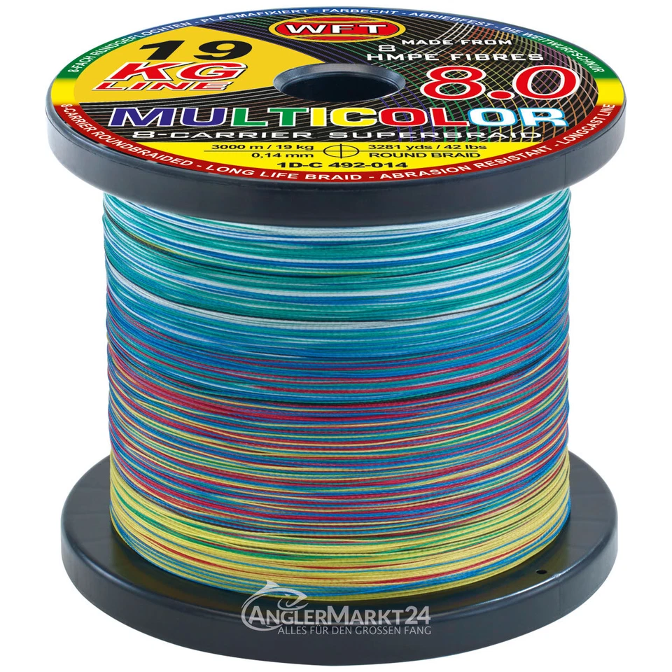 WFT | KG 8.0 Multicolor | ab 50m bis 3000m abgespulte geflochtene Angelschnur