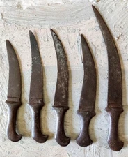 5 Pc Vintage Old Iron Mughal Ware Hunting Jambia Katar Old Iron Blade Knives