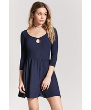 NWT FOREVER 21 Keyhole Scoop Neck Ribbed Empire Waist Fit & Flare Skater Dress S