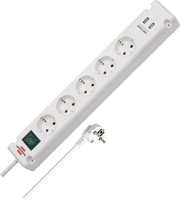 Brennenstuhl Bremounta Steckdosenleiste 5-Fach USB 90 Grad Schalter 3m Weiß