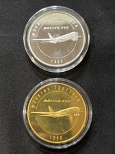 Lot of 2: 1996 Bronze & Pewter BOEING 777 WORKING TOGETHER Employee Coin Rounds