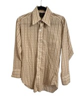 VTG 70s Sears The Men  s Store Perma-Prest Shirt Dagger Collar yellow/gold floral