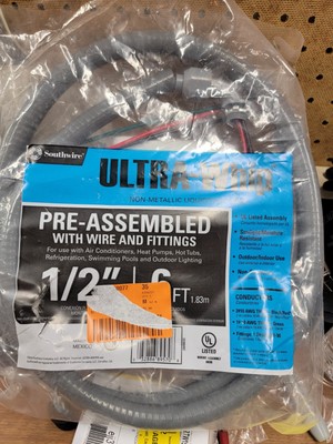 Southwire Ultra Whip Non Metallic Liquid Tight Whip 1/2'' x 6' Pre Assembled. SW