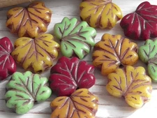 12 - 13x11mm CZECH ORANGE YELLOW GREEN BURGUNDY MAPLE LEAF GLASS BEAD MIX LOT