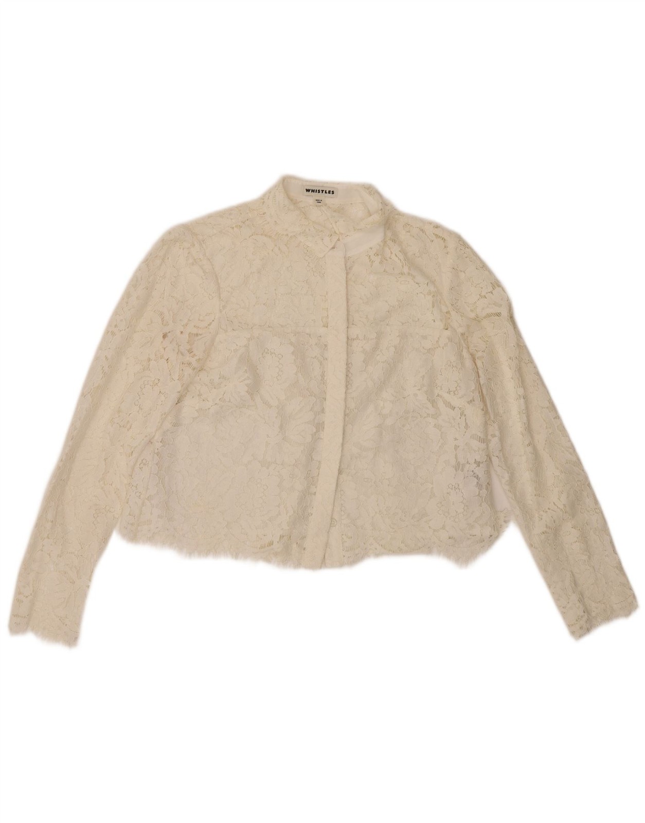 WHISTLES Womens Crop Shirt Blouse UK 8 Small Off White Floral Cotton BJ18