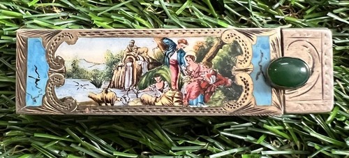 Vintage 800 Silver Enamel Lipstick Compact Case With Mirror - Picture 1 of 5