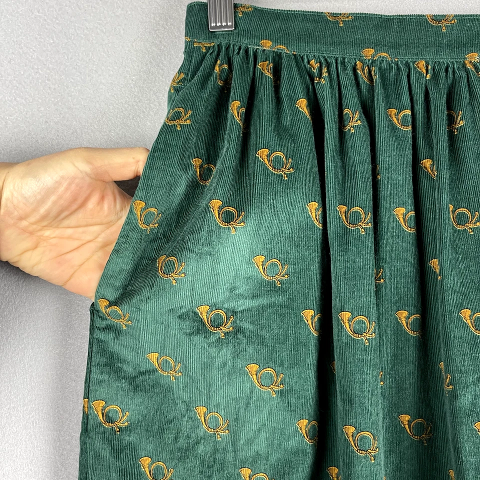 Falda midi plisada estampada pana Fenwick vintage para mujer 12 bolsillos verdes Japón Foto 4 de 4