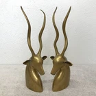 Vintage Brass Antelope Gazelle Impala Kudu Bust Bookends MCM Art Deco 13”
