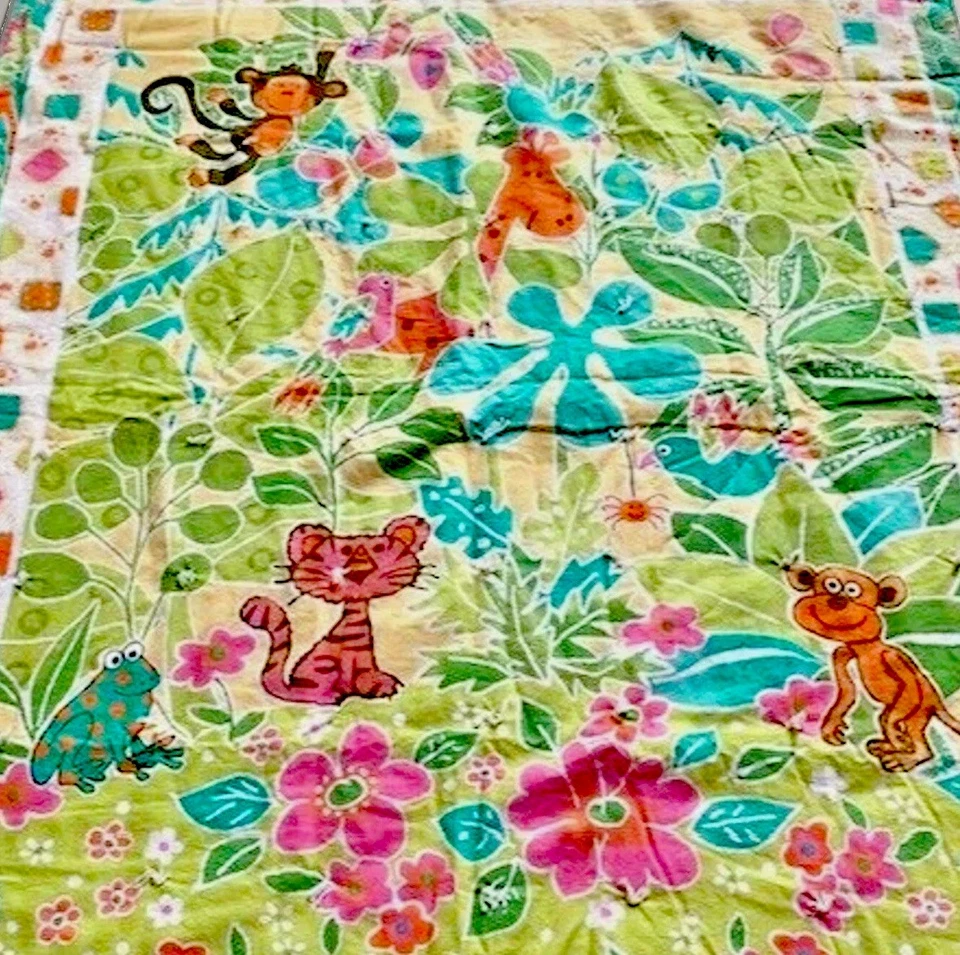 Cobertor macio para quarto de bebê zoológico selva boho acolchoado feito à mão 44x33 unissex vintage - Imagem 4 de 4