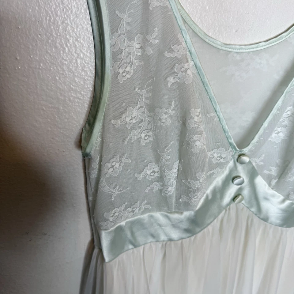 Винтажная шифоновая ночная рубашка Shadowline кружевная атласная отделка зеленая миниатюрная (маленькая?) Нейлон - Изображение 3 из 4