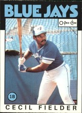 1986 O-Pee-Chee OPC Canadian #386 Cecil Fielder Toronto Blue Jays Rookie Card. rookie card picture