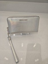 Michael Kors Silver Women's Wristlet Wallet with Card Slots and Zipper
