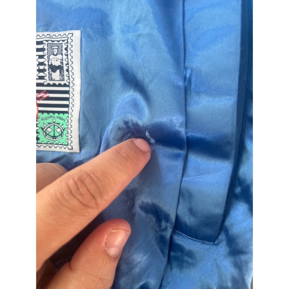 VERY RARE Vintage 1970s / 80s Golds Gym Bomber Jacket Mens Blue Satin - size XL - Image 3 of 4