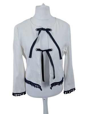 Marella Linen Blend Jacket UK 12 Tie Front White Italy Designer Blazer Max Mara