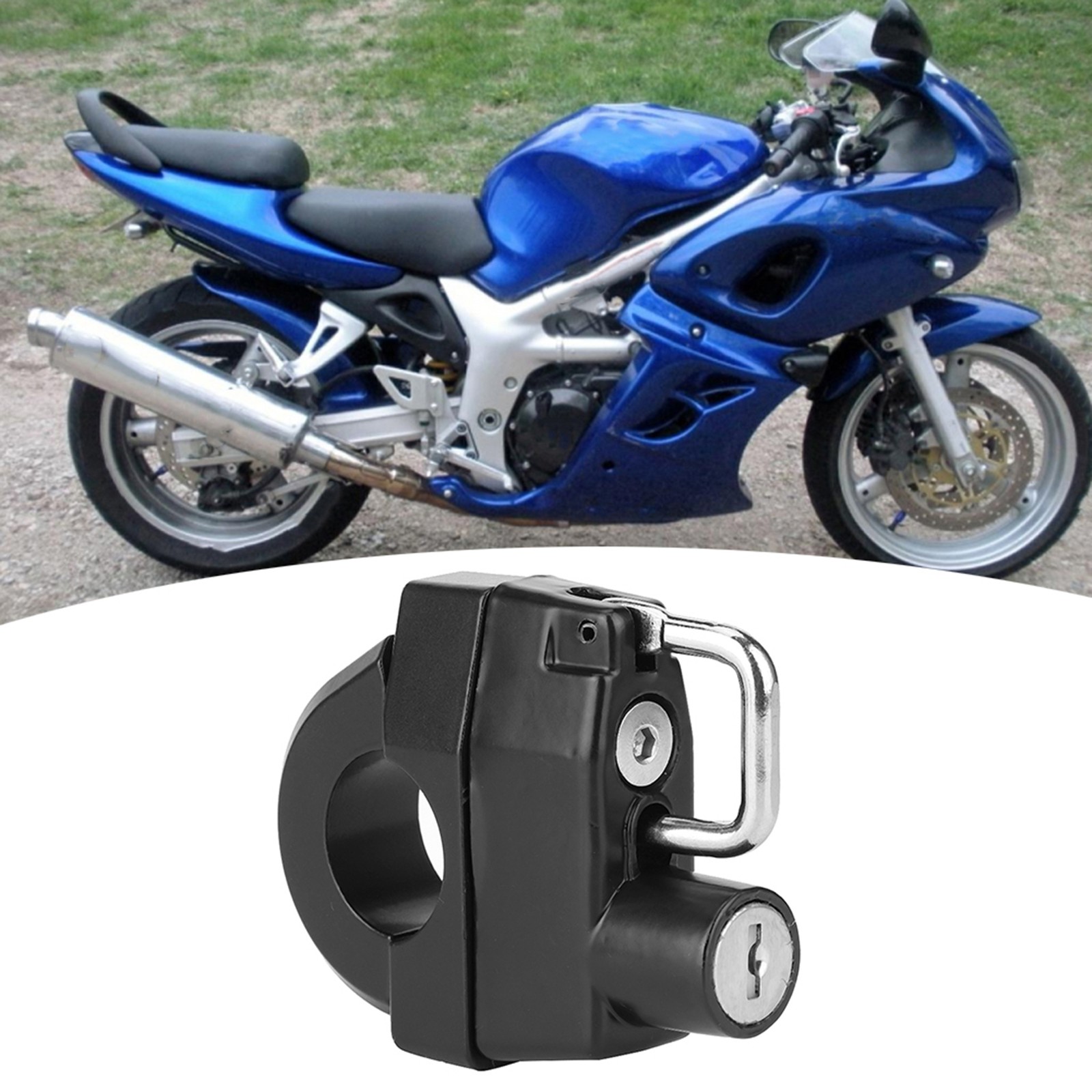 Universal Motorcycle 22mm/0.9in Handlebars Helmet Lock Set Padlock Accessories