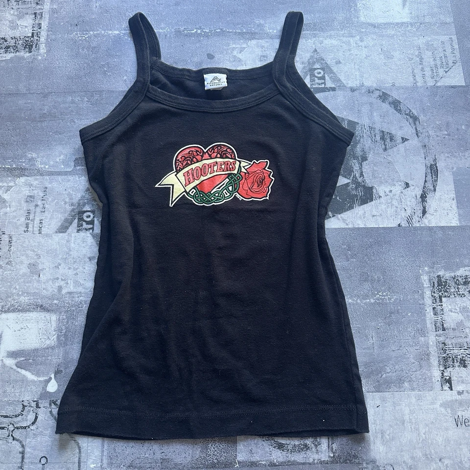 Camiseta sin mangas vintage Y2K Hooters negra rosa talla mediana ajustada EE. UU. Foto 3 de 4