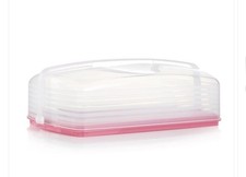 Tupperware Cake Taker Cupcake Pink Base Rectangle Easy Open Handle