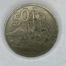 1973 New Zealand Elizabeth II Endeavour 50 Cent Coin