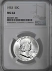 1953-P  50C  FRANKLIN SILVER HALF DOLLAR PHILADELPHIA MINT NGC MS64 #8344591-031