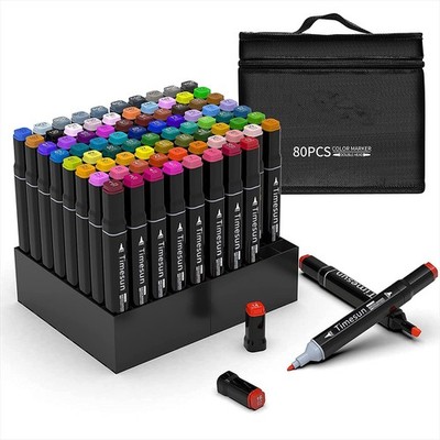 80 Farben Marker Stifte Set mit Doppelköpfiger, Alkoholmarker Set mit Basis NEU