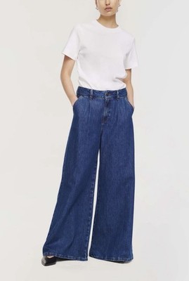 NWT Aligne Martha Pleat Front Wide Leg Med Dark Wash Denim Jeans 28