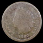 1869 Indian Head One Cent 1C Penny - AG About Good Coin - SKU#1074