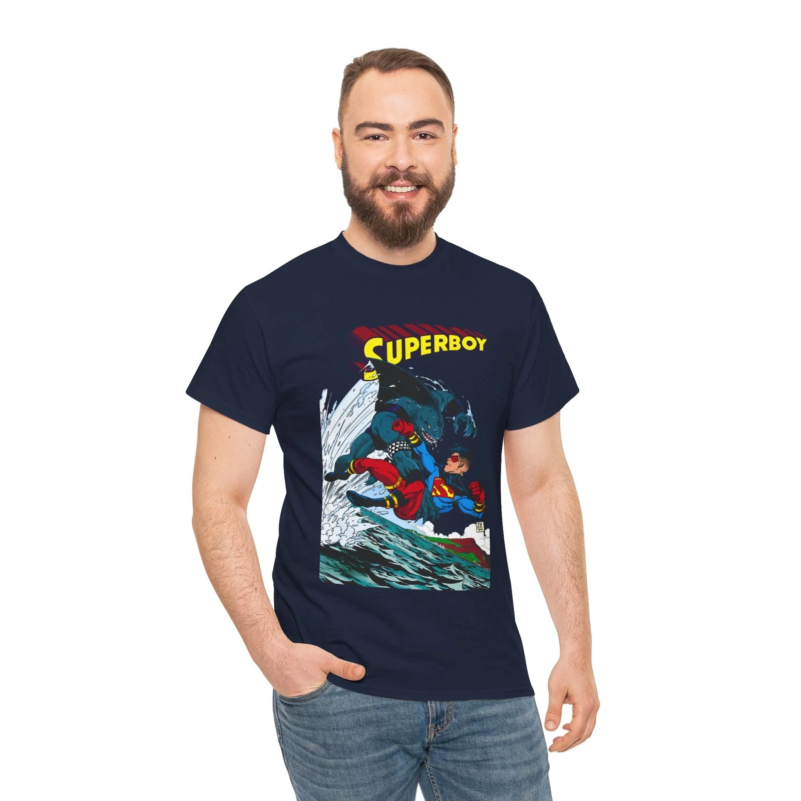 Superboy Vs King Shark T-Shirt - Tom Grummett Art - Superman Family - DC Comics
