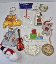 Lot Of 11 Assorted Christmas Ornaments- Lions Elephants Cats Santa Fairy Sled
