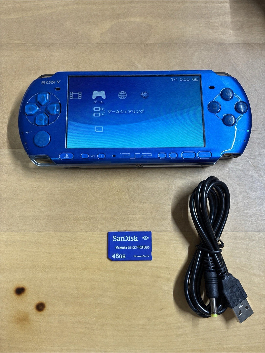 Sony PSP-3000 Vibrant Blue Console 8GB USB Cable Tested No Battery Japan