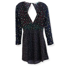 RIXO Cordelia Black Floral Long Sleeve Cut Out Back Designer Mini Dress ALTERED