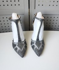 NIB I.N.C. BEADED MESH T-STRAP DRESS SANDALS, PEWTER BLING, 6.5M,