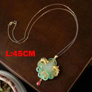 Authentic Jade Dragon Phoenix Shape Pendant Jewelry 18K Gold Plated Necklace 45CM HOT