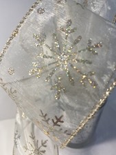 Gold Snowflake Wire Edged Ribbon 5 Yards Christmas Glitter Bow Gift 2.5