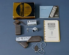 Minox B  Camera W/ Exposure Meter, Chain,  Film, Manuals Leather Cases