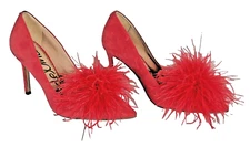 Sam Edelman “Haide” Feather Trimmed Red Suede Pumps Shoes 5 Medium Womens