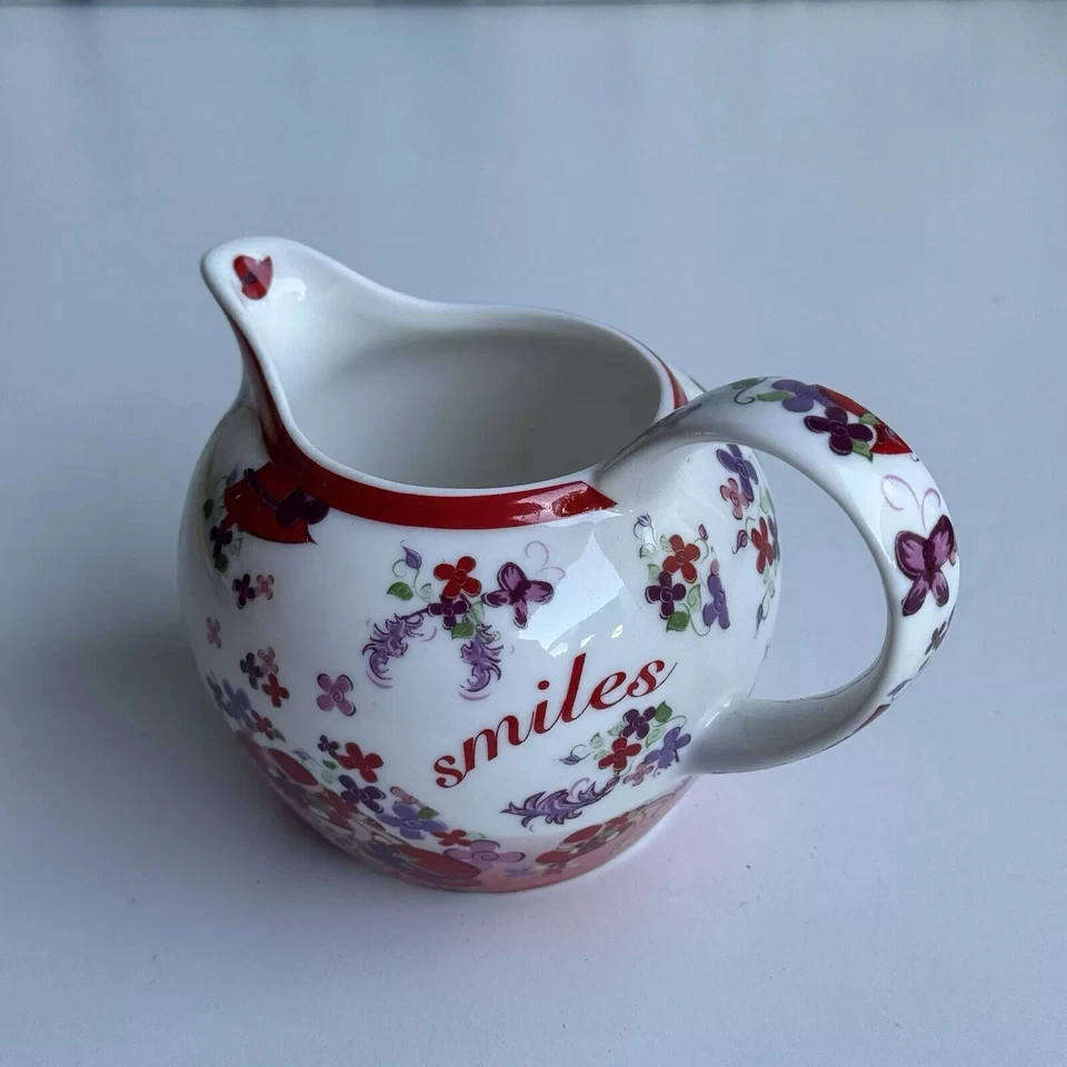 RED HAT SOCIETY PAUL CARDEW 2004 PINK CHINTZ FLORAL RED PURPLE CREAMER - Image 4 of 4
