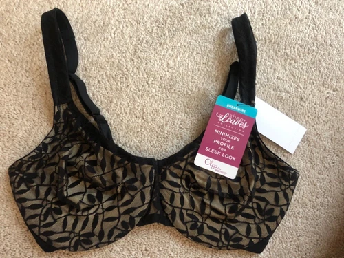 Olga UW BRA Sheer Leaves Minimizer 34DD Lace Black Tan 35519 NWTS FREE SHIPPING