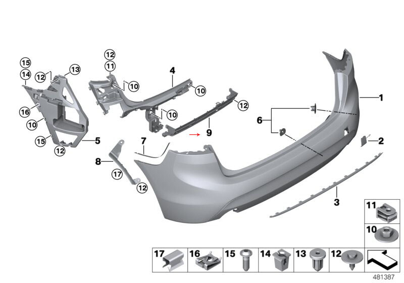 15-on BMW 2 Series F46 Rear Bumper Support Bracket 51127372629 for 