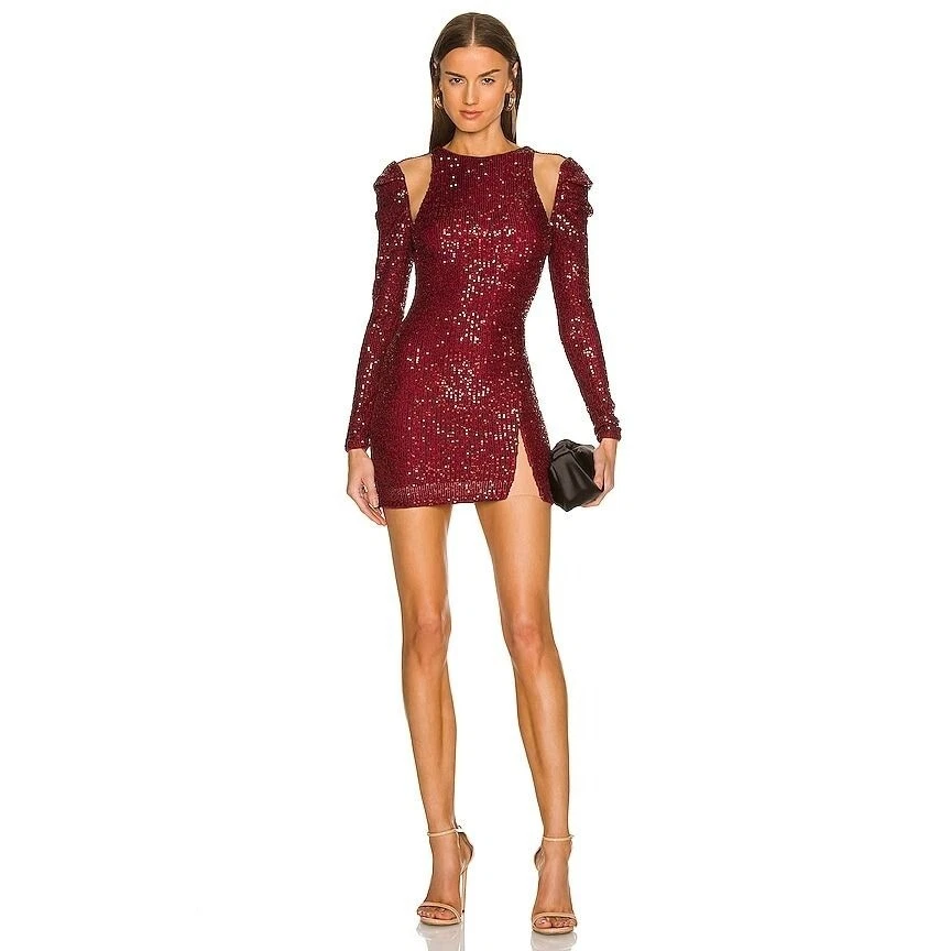 Michael Costello x Revolve Canal Mini Dress in Burgundy Medium New