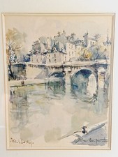 AQUARELLE DU PONT NEUF A PARIS ANNEES 1950 PEINTRE A IDENTIFIER