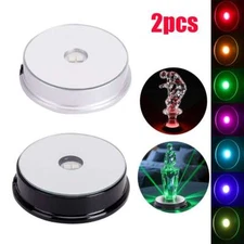 2PCS LED Light Color Changing Glass Crystal Display Base Stand Decoration Art US