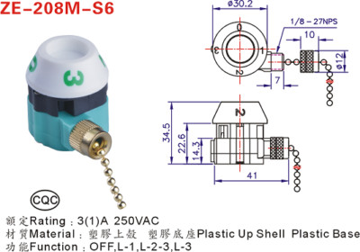 1PC ZING EAR ZE-208M-S6 4wire 3position 3A Fan Speed Controller Lamp Schalter