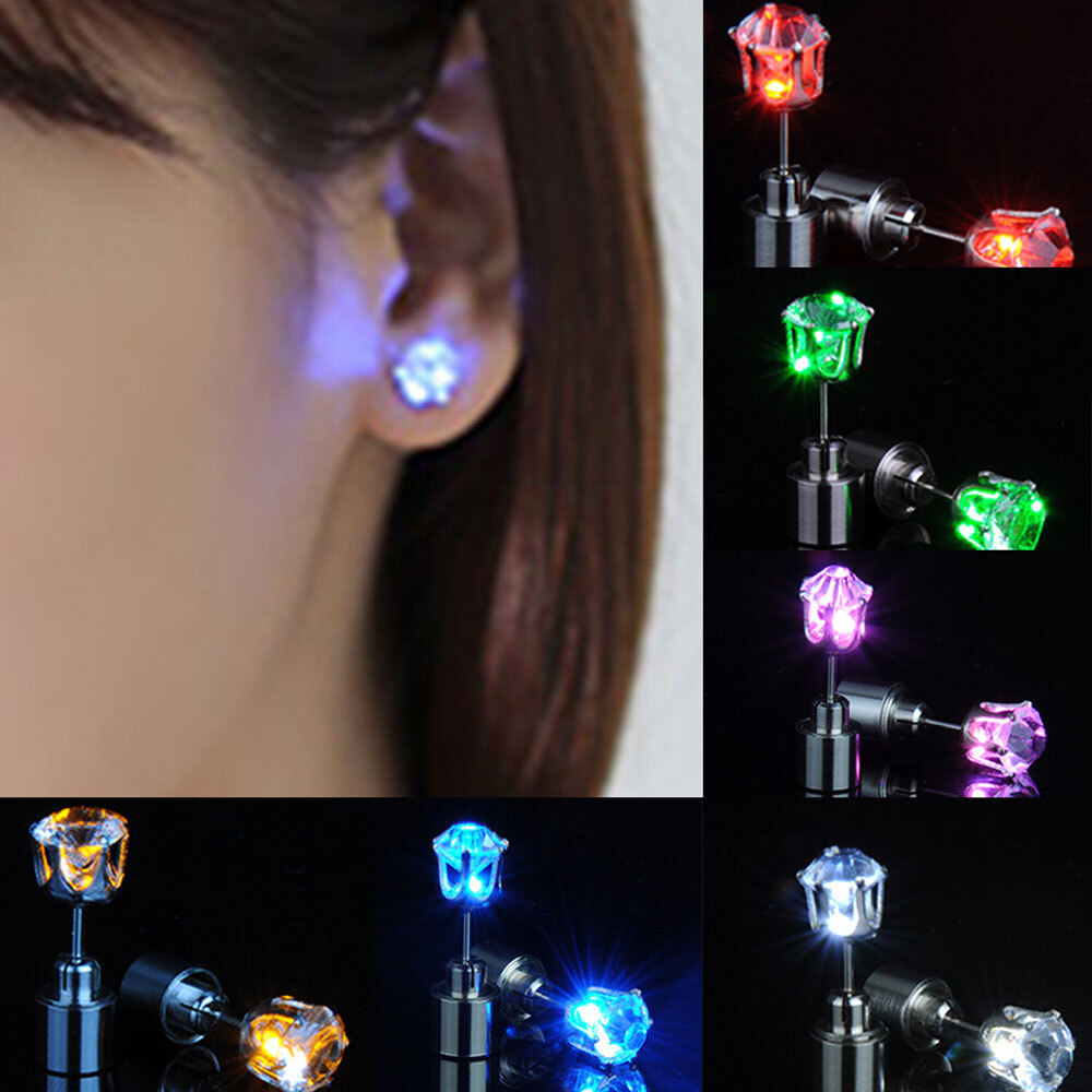 LED Light-Up Stud Earrings with Screw Back & Replaceable Battery - 1 Pair-image