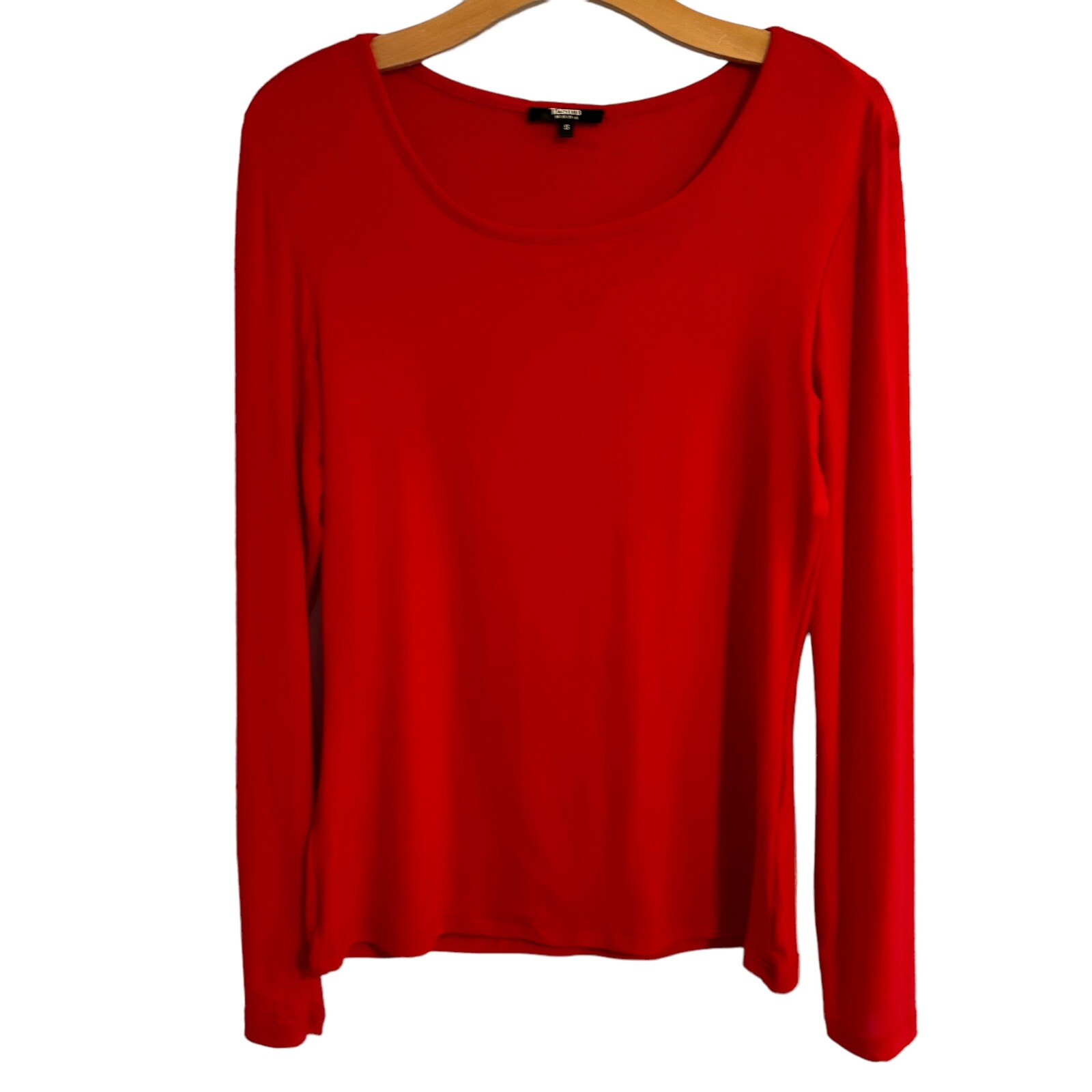 Tesoro Moda Shirt Size Small Red Stretch Top Long Sleeves Women Shirt