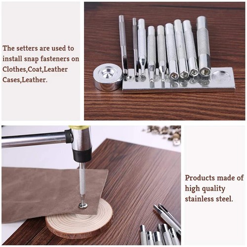 Leather Snap Fasteners Kit Press Stud Metal Button Snaps with Hammer Tools DIY - Picture 5 of 12