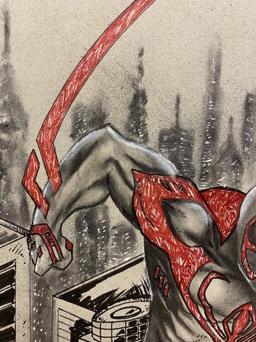 Spider-Man 2099 von Arsenio Echevarria Kunstzeichnung 9x12 grau Lagerpapier - Bild 4 von 5