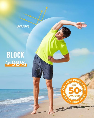 UPF50+ Men's UV Shirts Short Sleeve Quick Dry Performance Gym Workout Athletic T - Picture 81 of 139