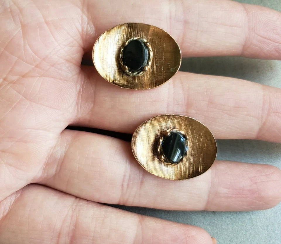 Gemelos modernistas MCM Mid Century de cobre y ónix usados en excelente estado Foto 3 de 4