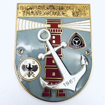ADAC ENAMEL BADGE 1967 TRAVEMÜNDE GERMANY ANKER LEUCHTTURM OLDTIMER VINTAGE BMW